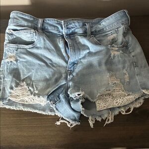 American Eagle Outfitters Light Blue Distressed Jean Shorts